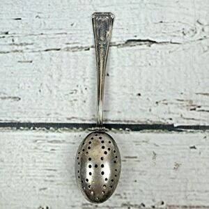 E & JB TEA INFUSER SPOON Strainer Silverplated Hinged Double Spoon Vintage‎